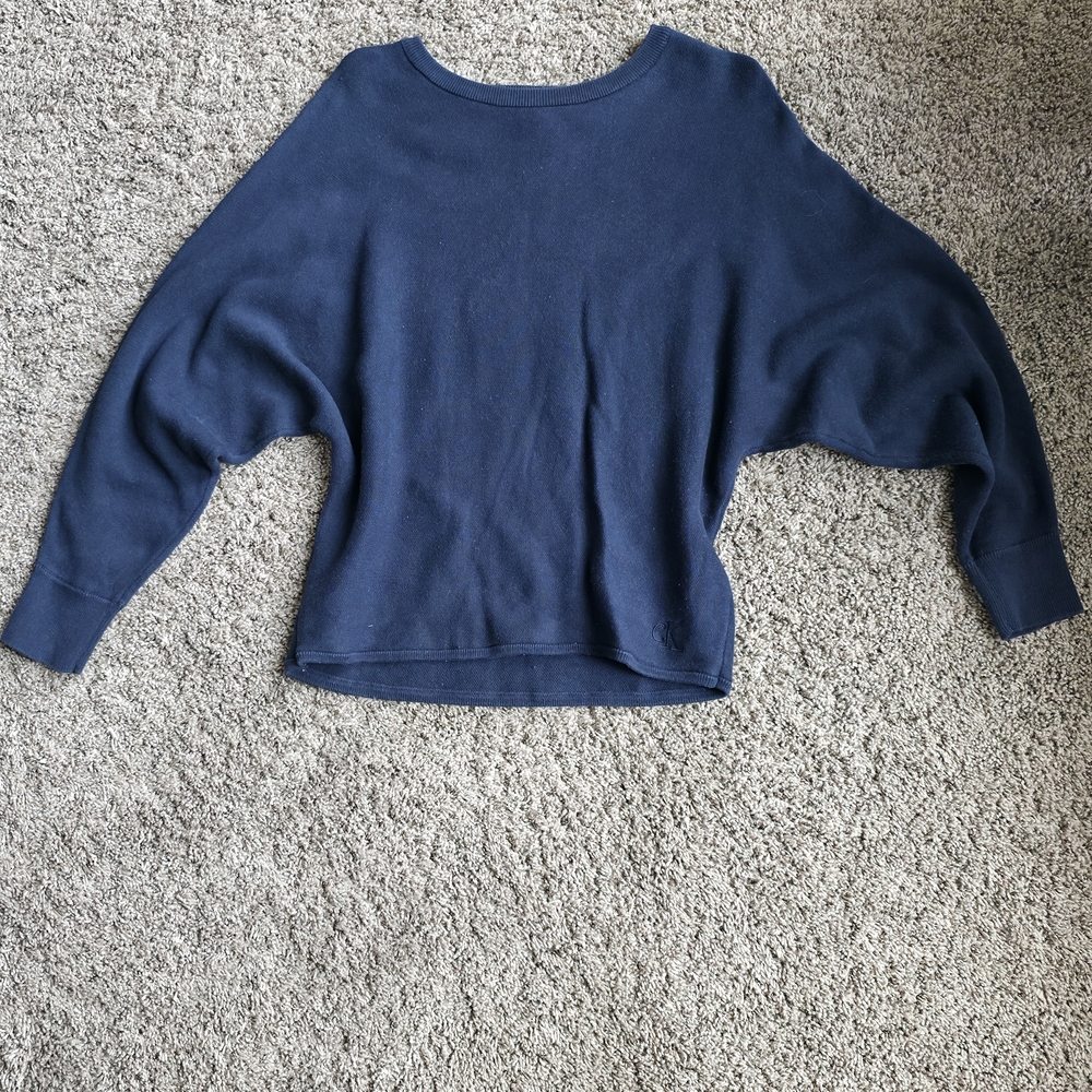 Calvin Klein Navy Blue Oversized Batwing Sweater Minimal Chic Cotton Effoless
